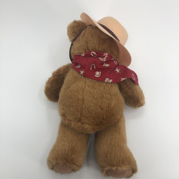 Cowboy Teddy Bear Plush Hat Neckerchief Large 20" Velour Feet Soft No Tag *FLAW - Picture 8 of 12